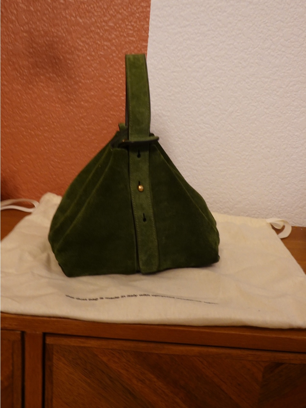 Advene Forest Green Suede Origami Architectural Top Handle Bag - Made in Italy - Picture 2 of 4